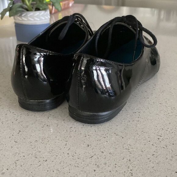 Tildon Astoria Black Shiny Laced Pointed Flats Slip Ons 6 1/2 Goth Witch Street - Picture 7 of 15